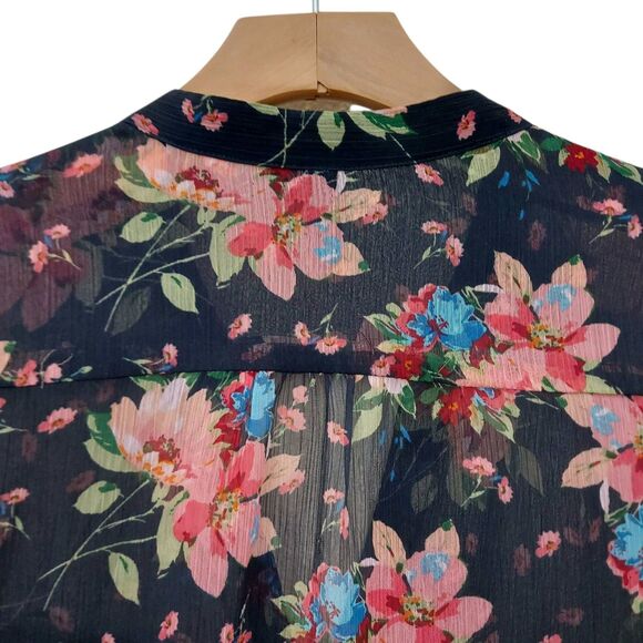 Kut from the Kloth Blouse Womens Large Black Floral Sheer Peasant Festival Boho - Picture 7 of 12